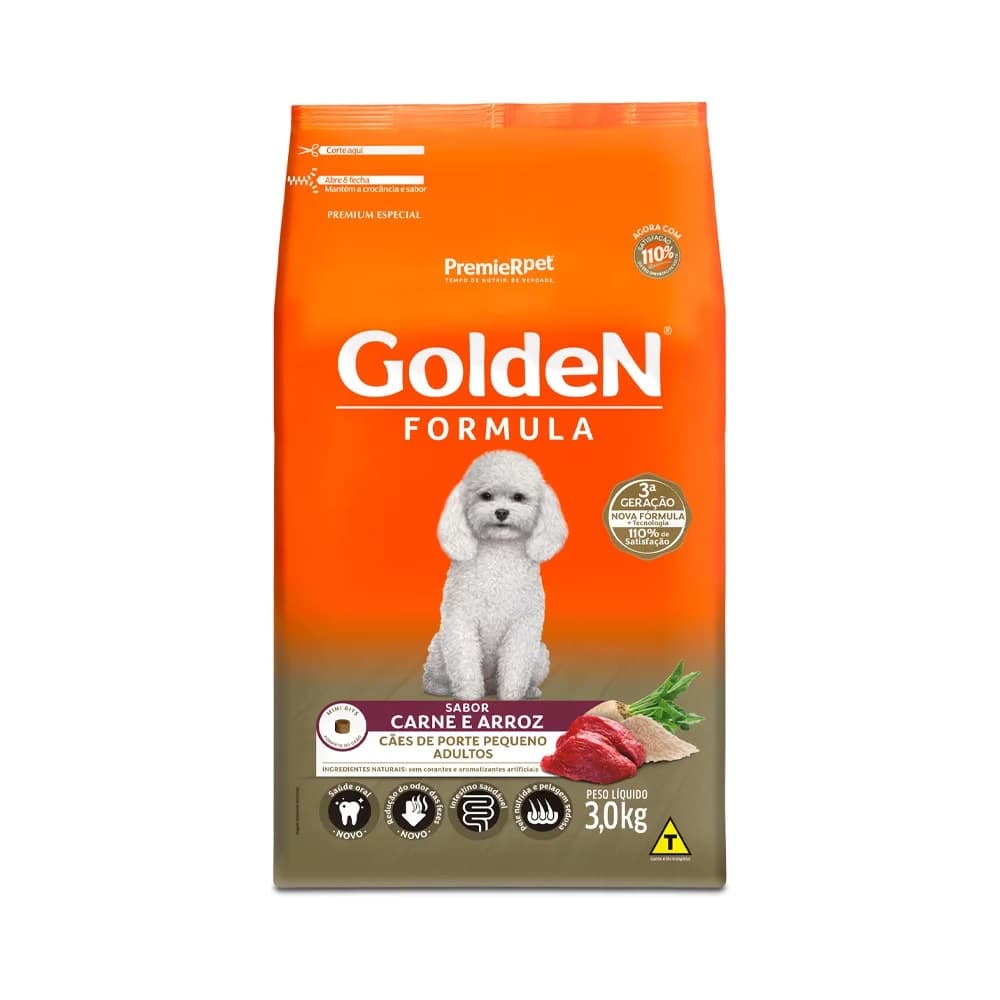 Ração Golden Fórmula Cães Adultos Porte Pequeno Carne e Arroz 3kg