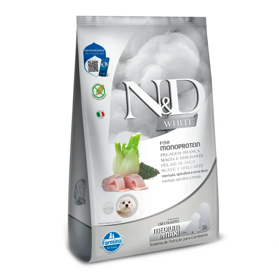N&D WHITE CAN PUP MD/MX MERLUZA 7KG