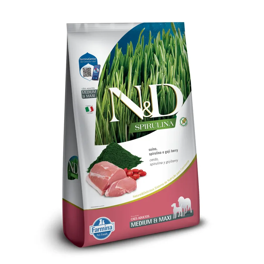 N&D SPIRULINA CAN ADU MD/MX SUINO 10,1KG