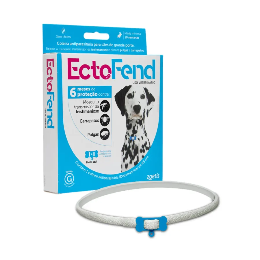 COLEIRA ECTOFEND 65CM G AZUL